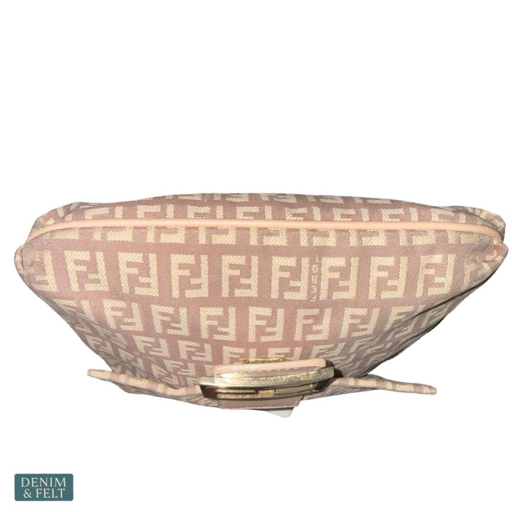 Fendi Zucchino Pink Canvas Crossbody Bag Beige FF Logo Leather Trim Purse - Picture 7 of 16